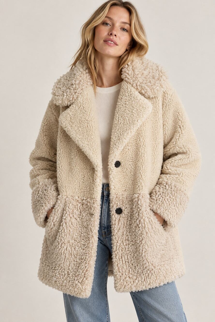 Abercrombie & Fitch Faux Fur Sherpa Teddy Coat Cream Ivory Size Large